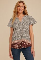 Atwood Floral Border Flutter Sleeve Blouse, , small