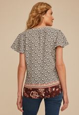 Atwood Floral Border Flutter Sleeve Blouse, , small