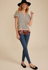 Atwood Floral Border Flutter Sleeve Blouse, , small