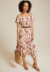 Floral Mesh Flutter Sleeve Midi Dress