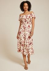 Floral Off The Shoulder Smocked Midi Dress, , small