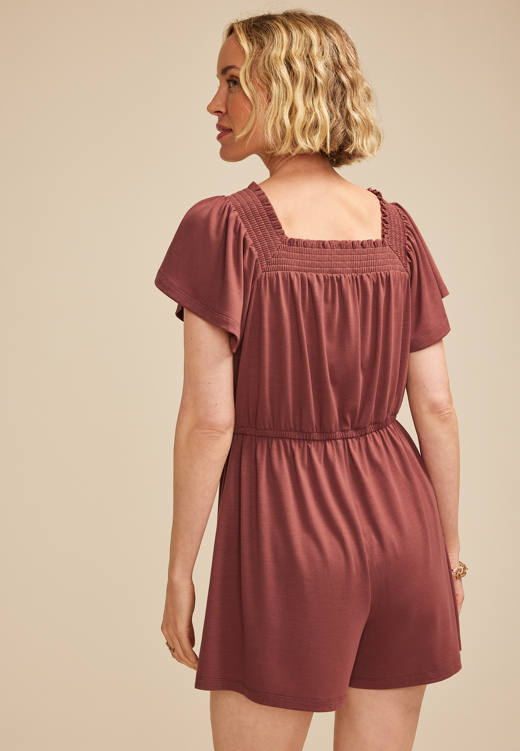 Bare Smocked Square Neck Romper, , large