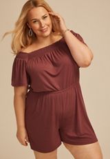 Plus Size Bare Smocked Square Neck Romper, , small