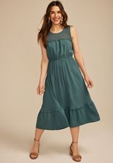 Crochet Trim Top Midi Dress, C974, small
