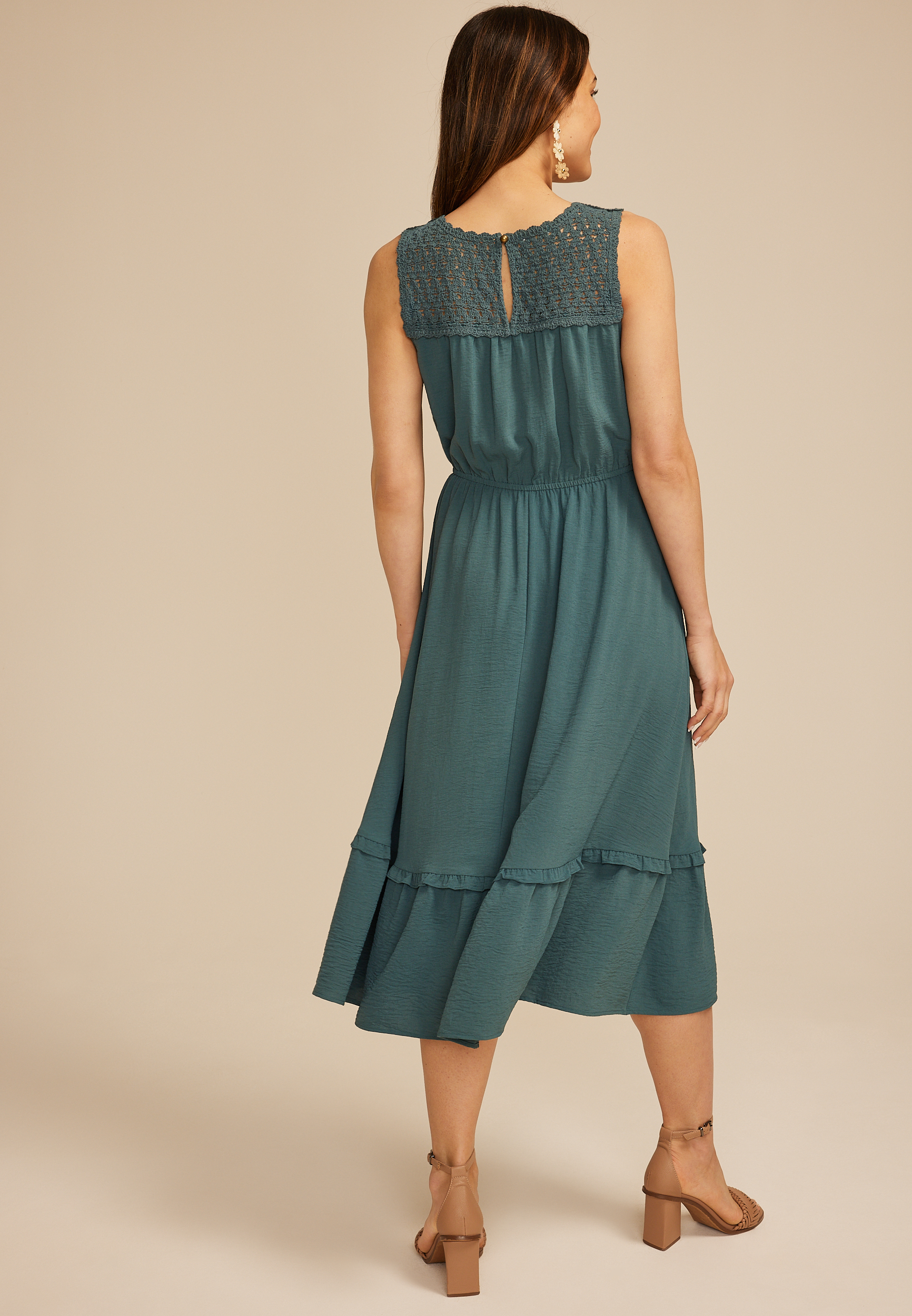 Crochet Trim Top Midi Dress, C974, large