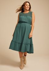 Plus Size Crochet Trim Top Midi Dress, C974, small