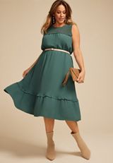 Plus Size Crochet Trim Top Midi Dress, C974, small