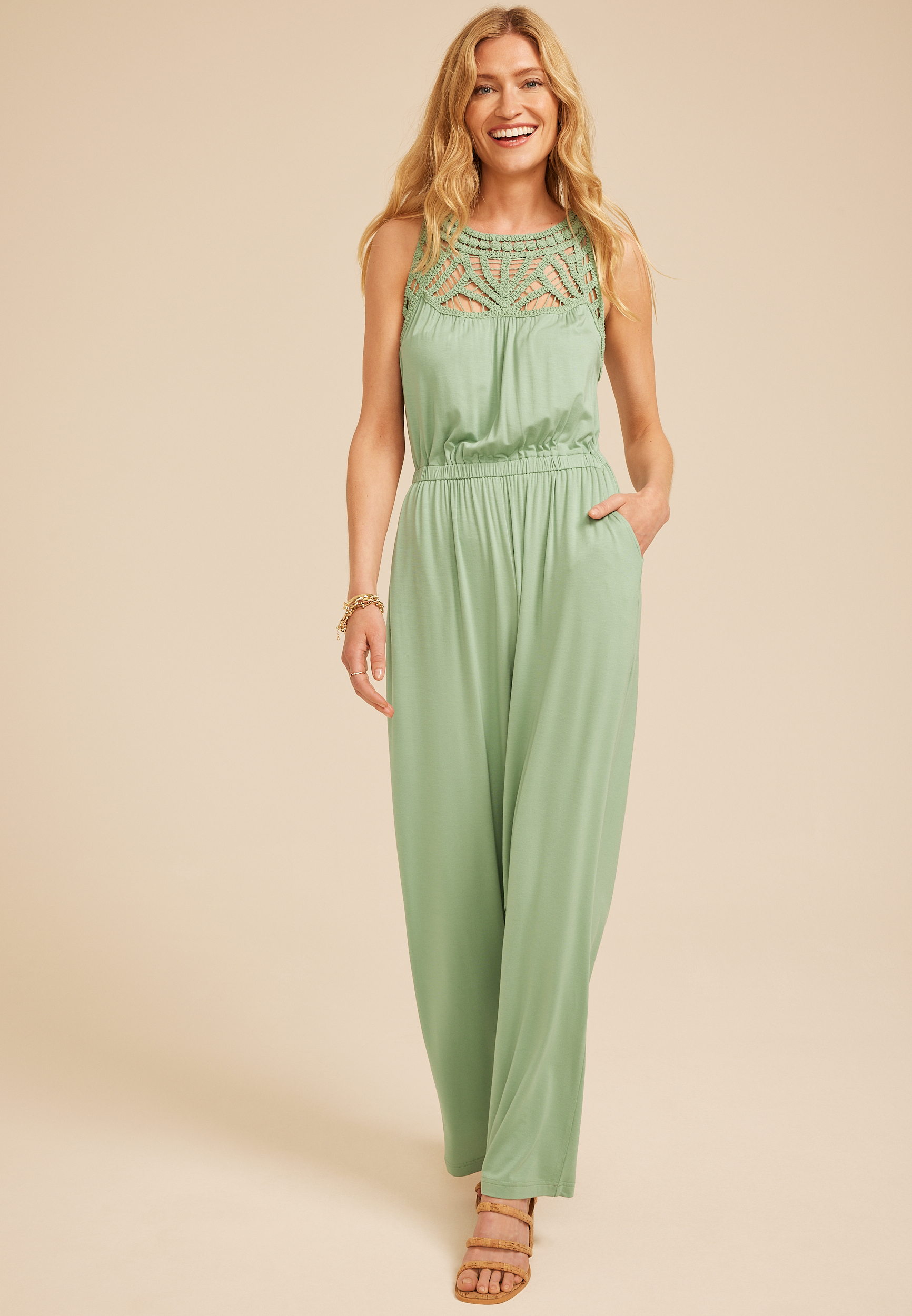 Bare Crochet Trim Jumpsuit, , large