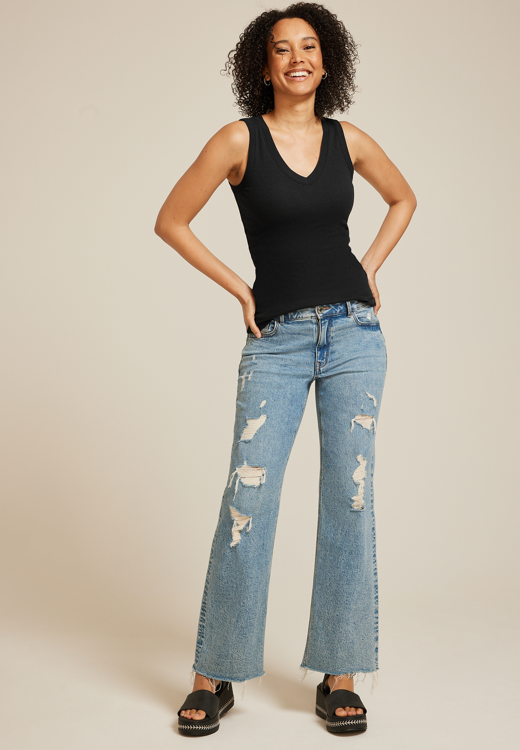 Baby Rib V Neck Tank Top