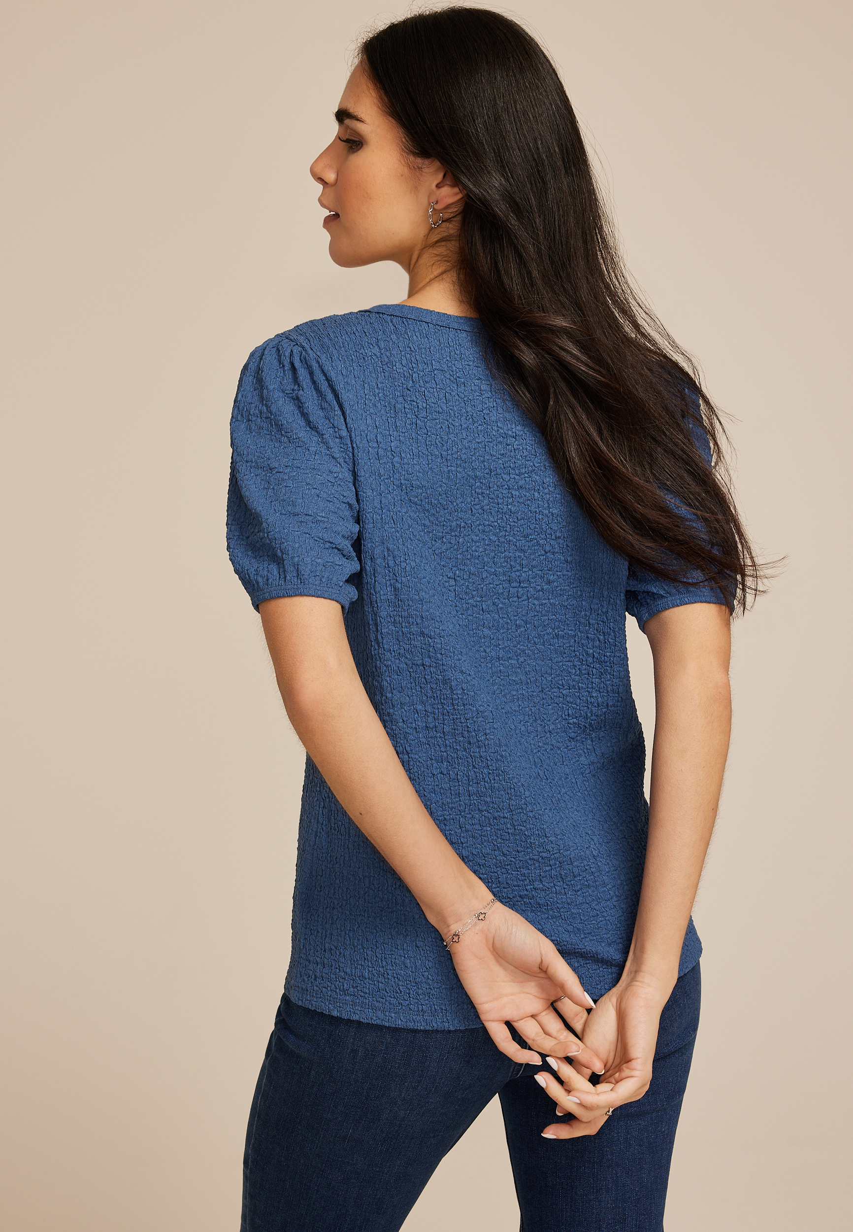 Pucker Puff Sleeve Top, C8138, large