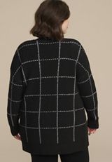 Plus Size Windowpane Open Front Cardigan, BLACK COMBO, small
