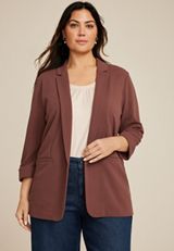 Plus Size Versa 3/4 Sleeve Blazer, COCONUT SHELL, small
