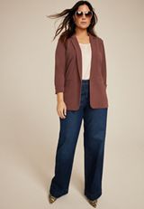 Plus Size Versa 3/4 Sleeve Blazer, COCONUT SHELL, small