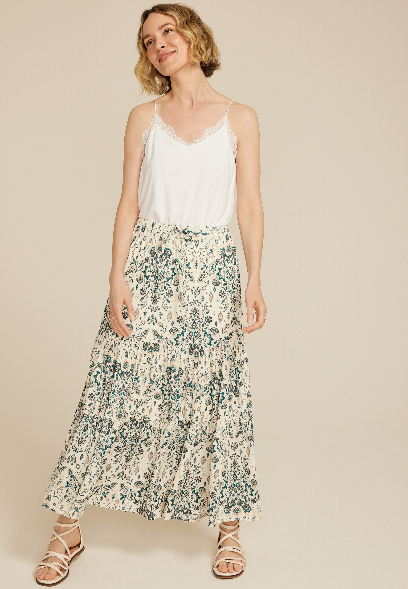 Multi Printed High Rise Maxi Skirt