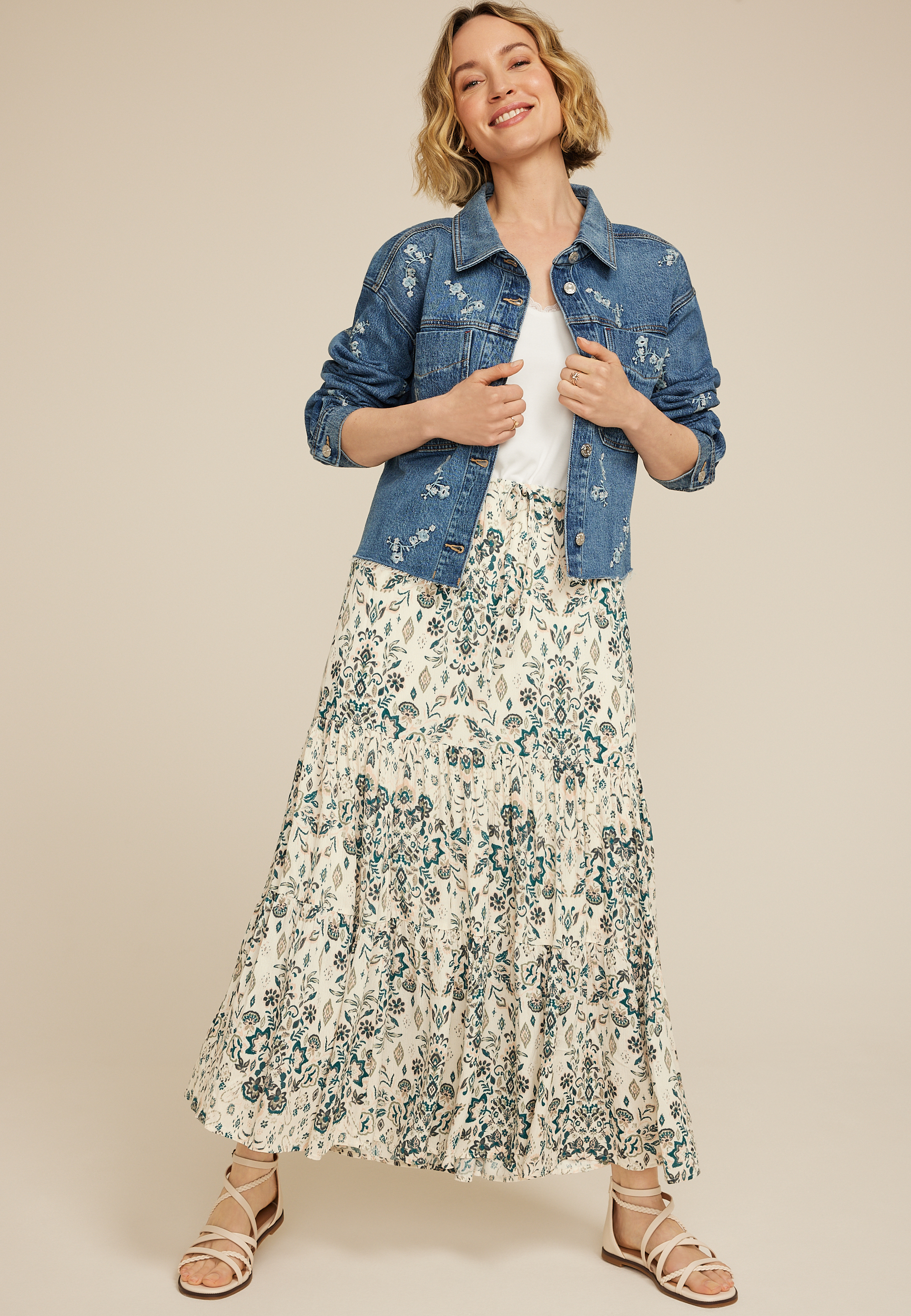 Multi Print High Rise Maxi Skirt, C1524, large