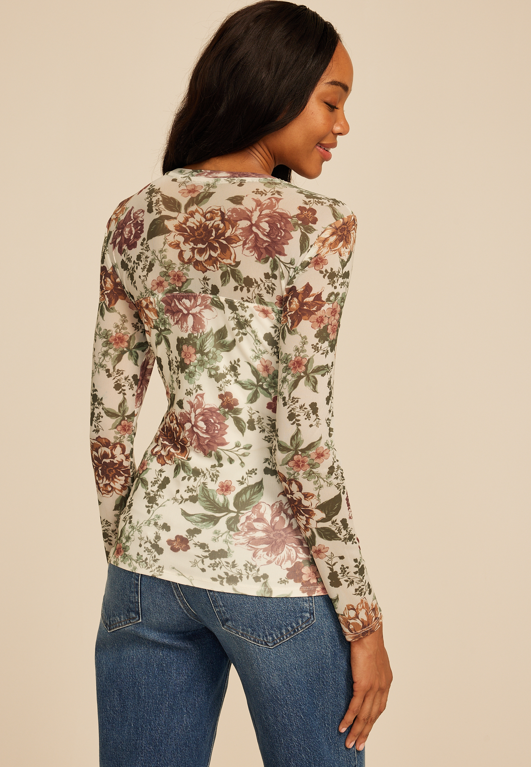 Floral Mesh Blouse, MULTI, large