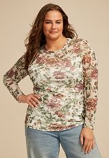 Plus Size Floral Mesh Blouse, C1524, small