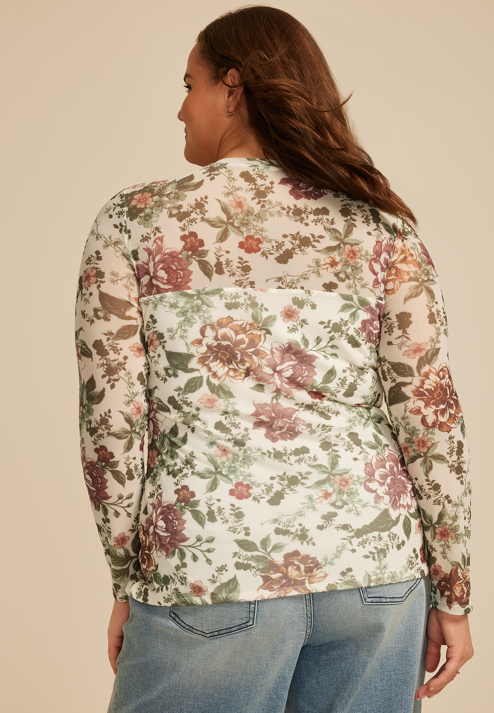 Plus Size Floral Mesh Blouse, C1524, large