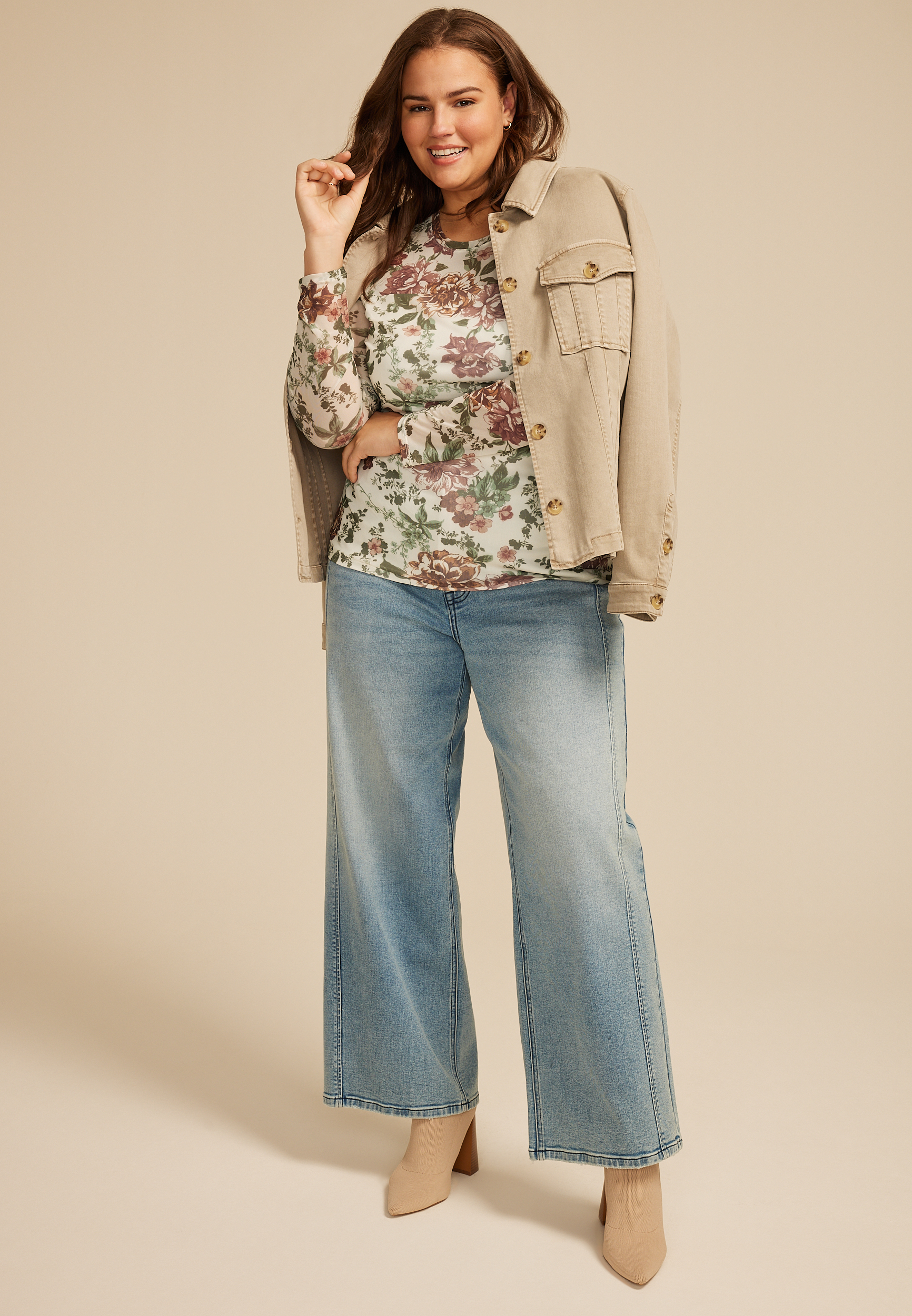 Plus Size Floral Mesh Blouse, C1524, large