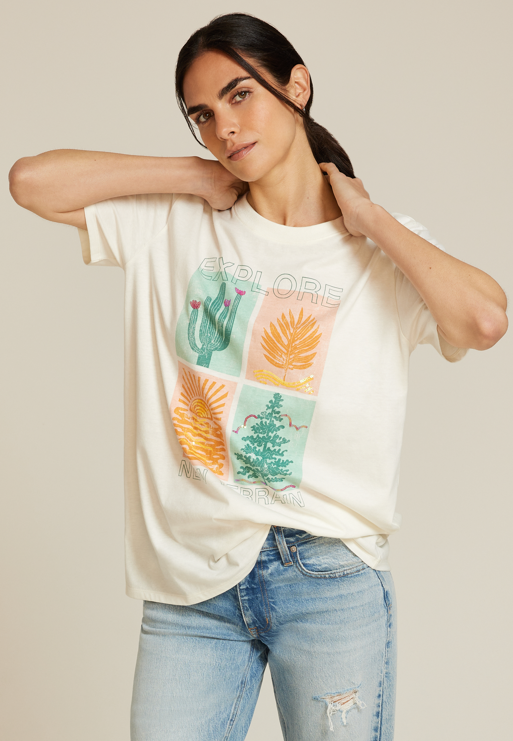 Explore New Terrains Oversized Fit Graphic Tee, , large