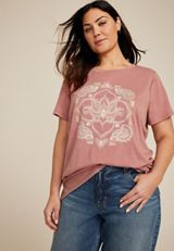 Plus Size Paisley Classic Fit Graphic Tee, SMOKE MAUVE, small