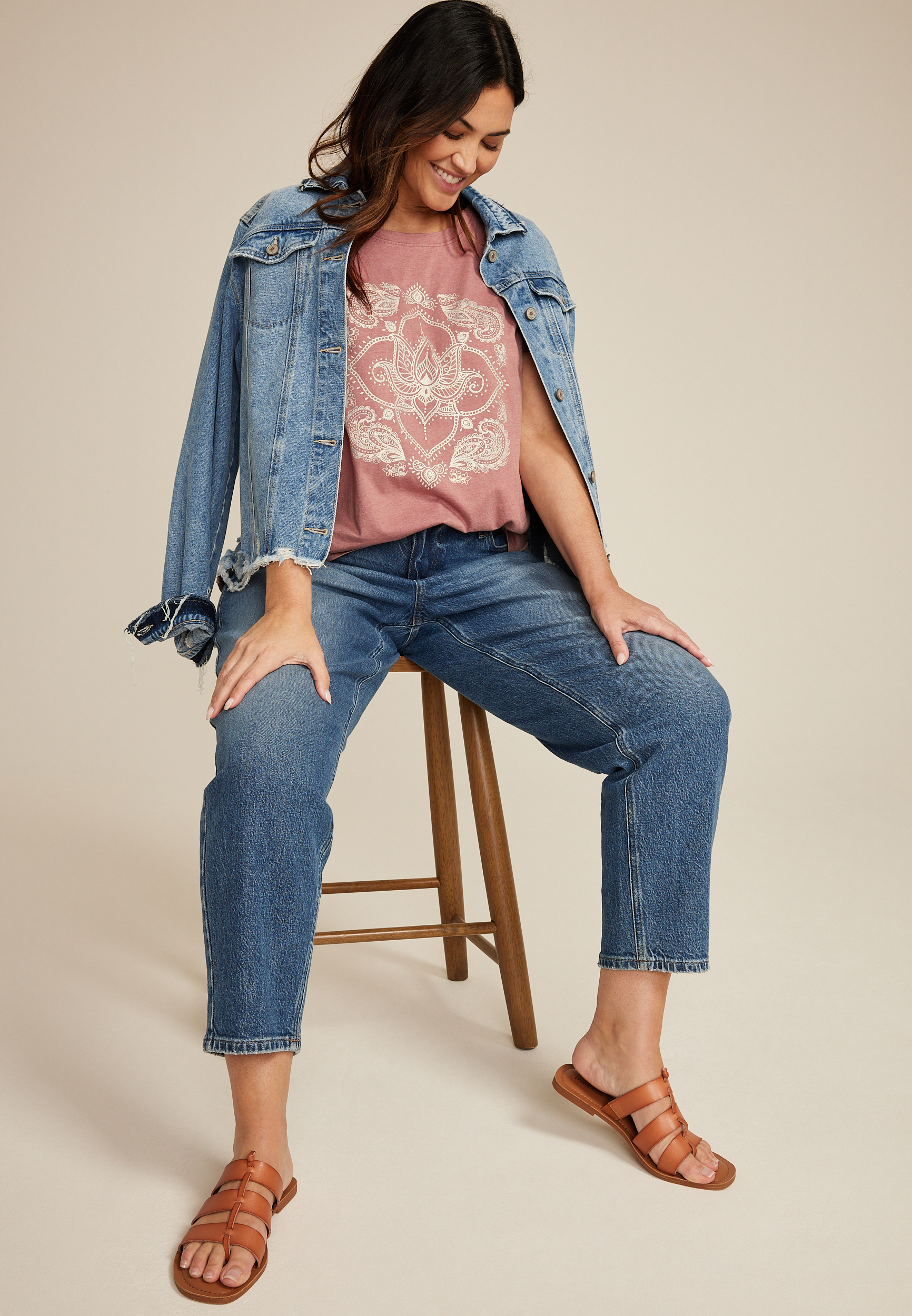 Plus Size Paisley Classic Fit Graphic Tee, SMOKE MAUVE, large