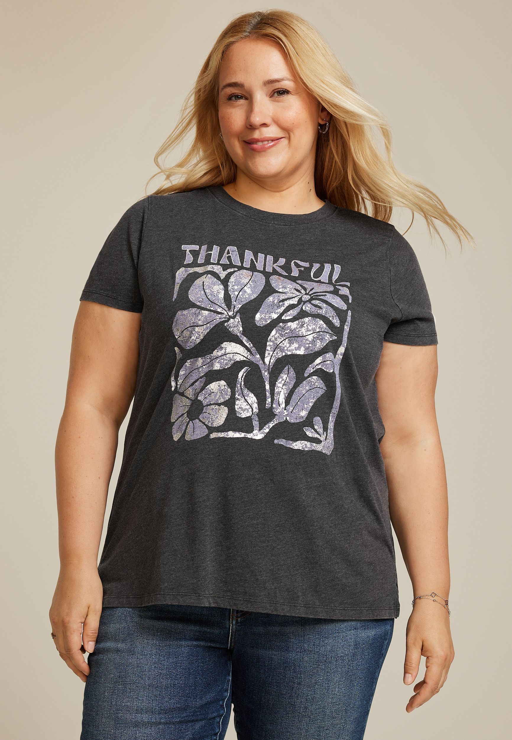 Plus Size Thankful Classic Fit Graphic Tee, , large