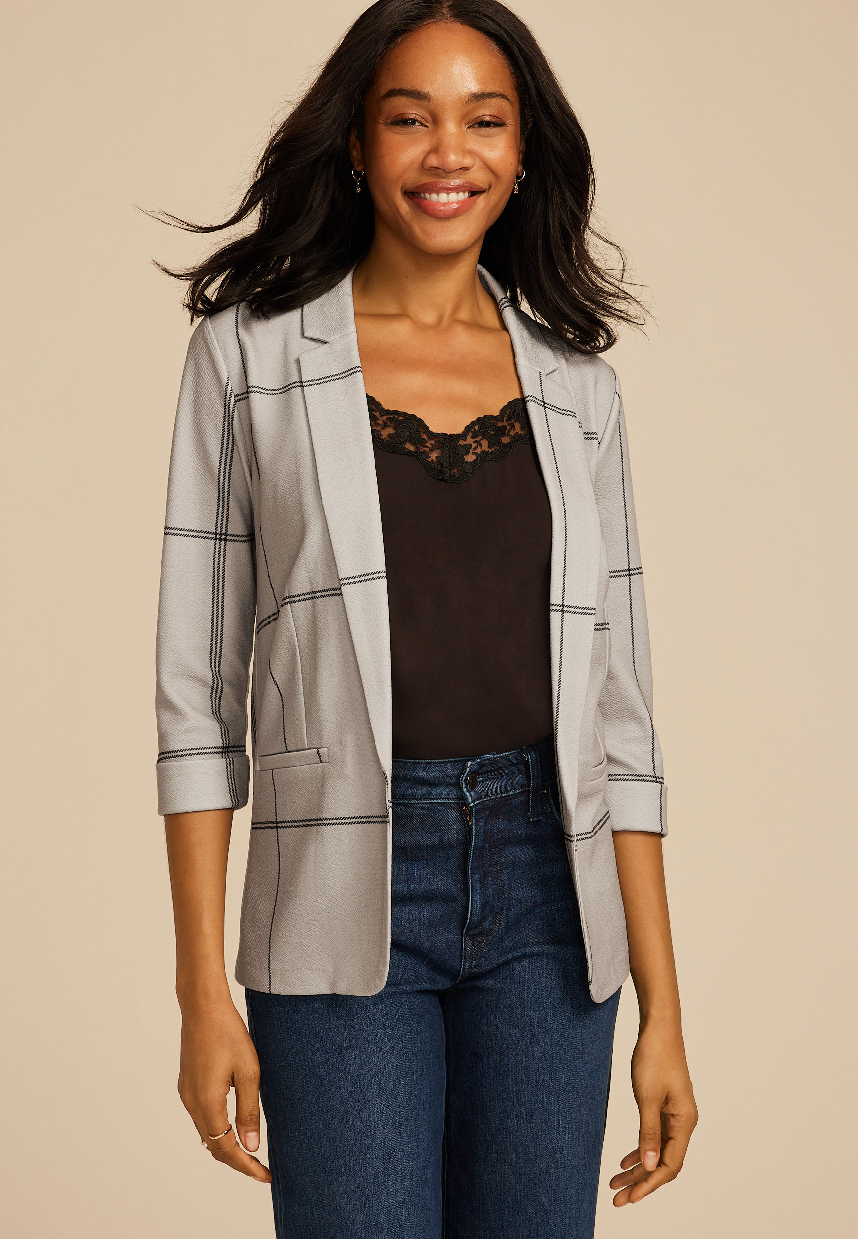 Plaid Versa 3/4 Sleeve Blazer
