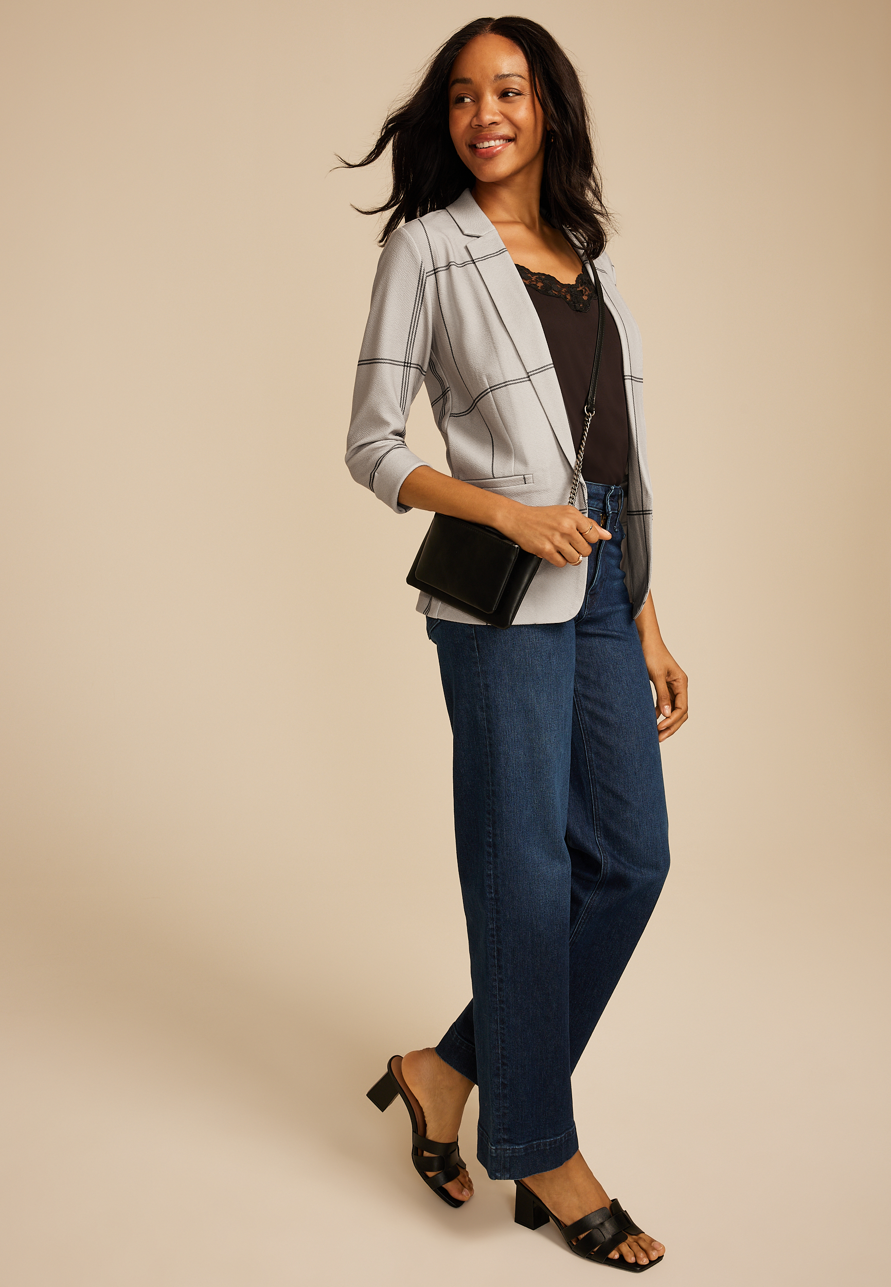 Plaid Versa 3/4 Sleeve Blazer, C2956, large