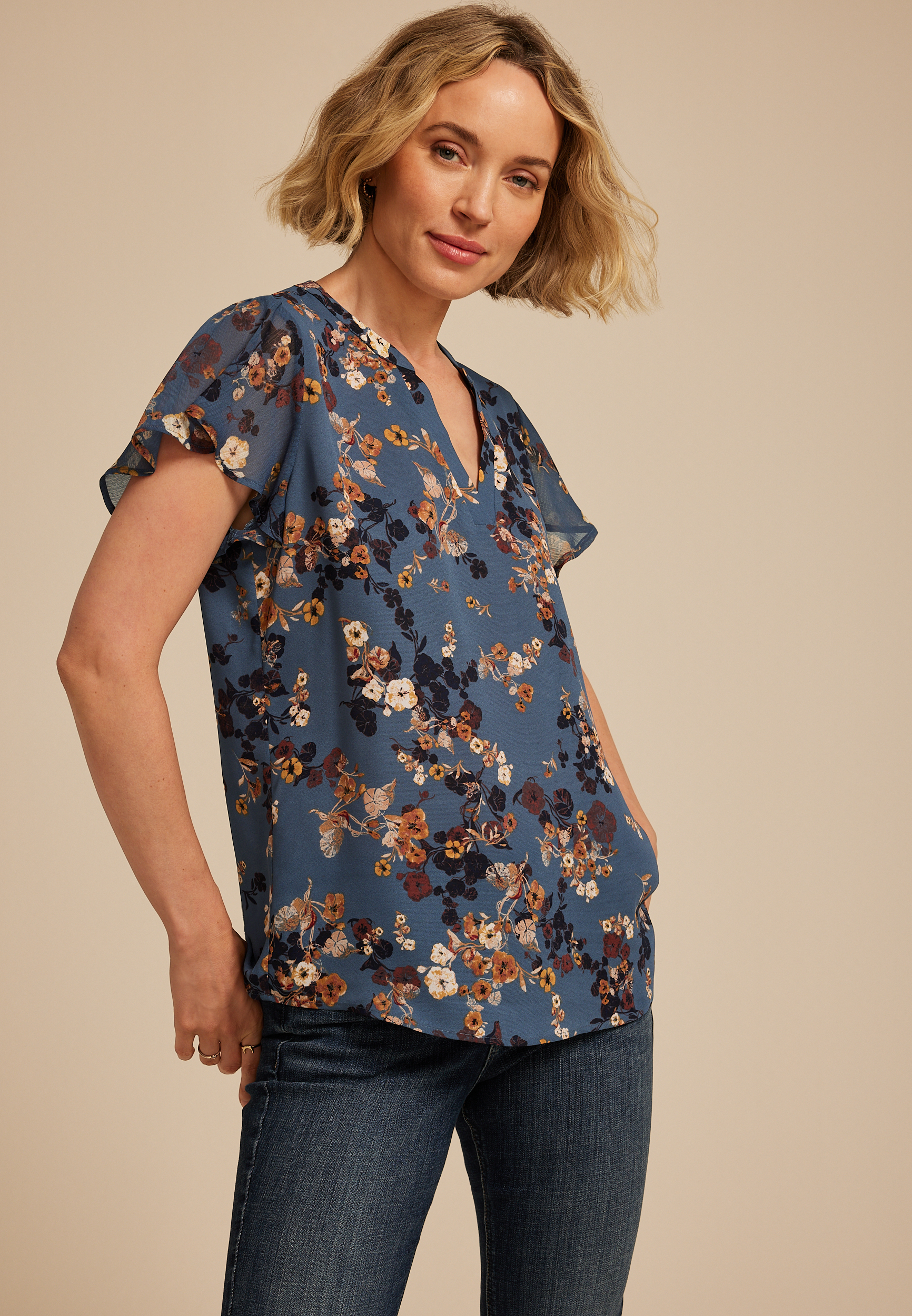 Atwood Floral Flutter Sleeve Blouse