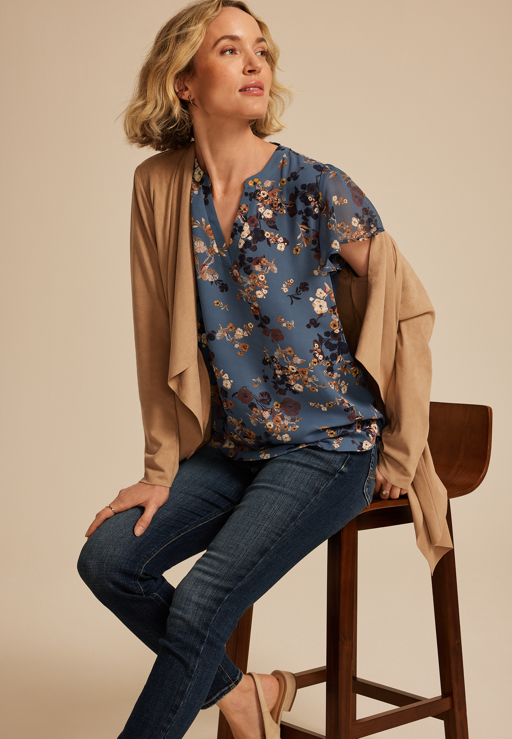 Atwood Floral Flutter Sleeve Blouse