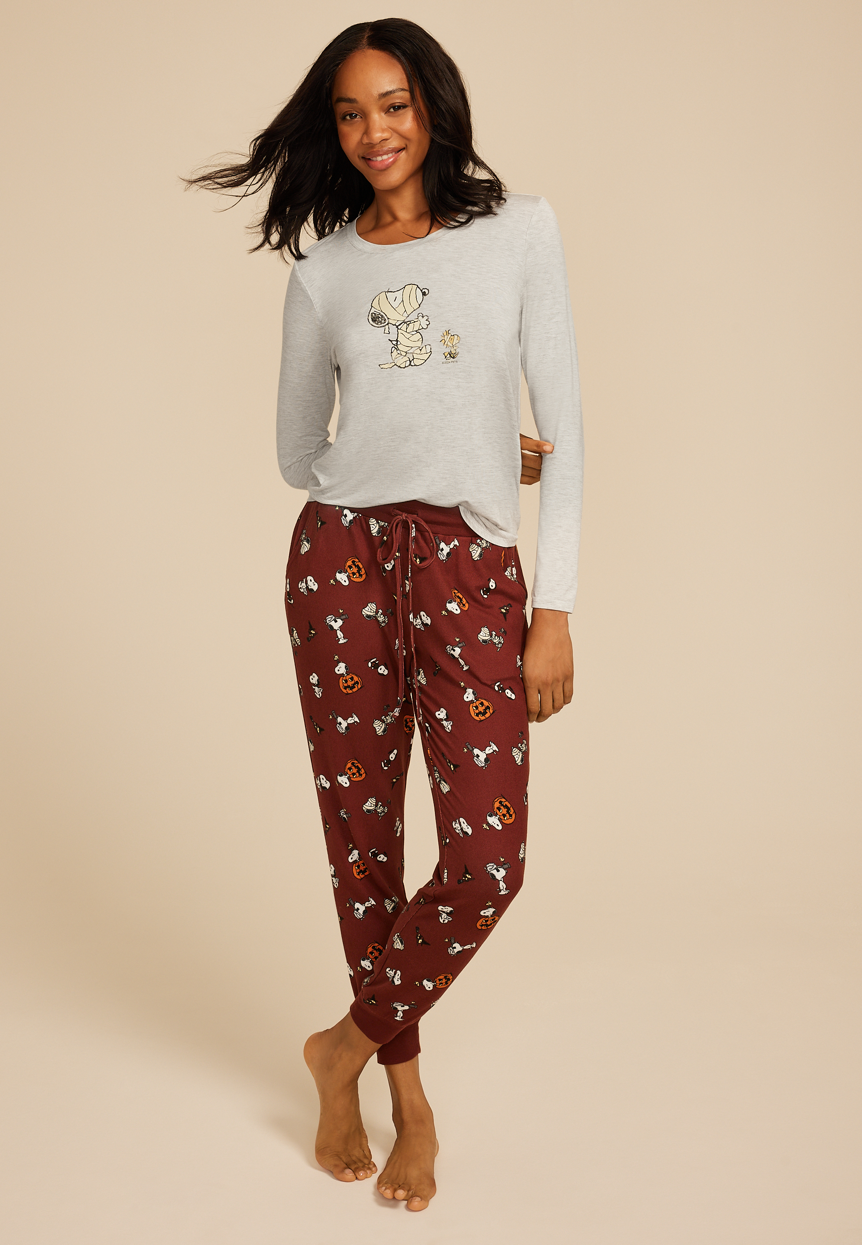 Snoopy Halloween Graphic Tee And Jogger Pajama Set