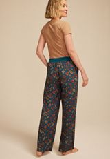Teal Fall Leaves Wide Leg Pajama Pants, C2666, small