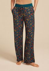 Teal Fall Leaves Wide Leg Pajama Pants, C2666, small