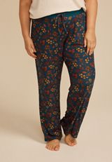 Plus Size Teal Fall Leaves Wide Leg Pajama Pants, Teal Combo, small