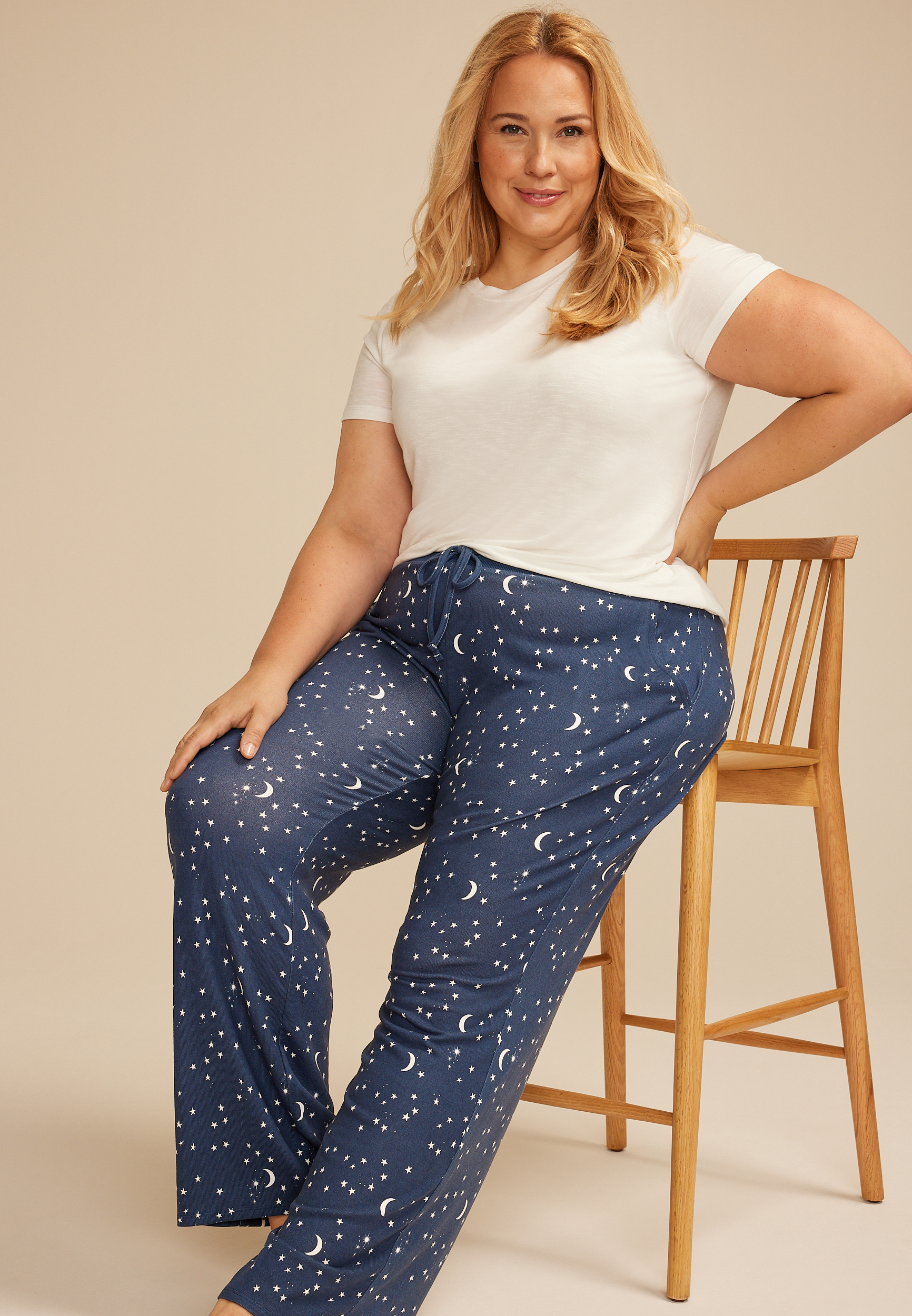 Plus Size Celestial Wide Leg Pajama Pants, C4131, large