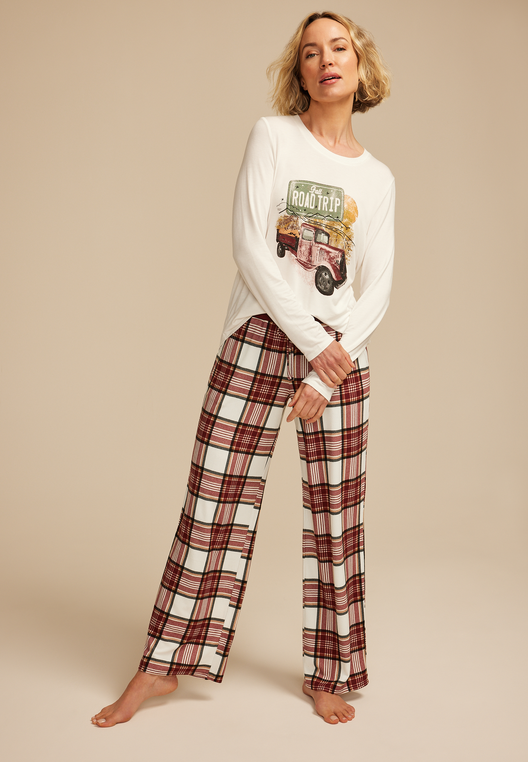 Fall Road Trip Graphic Tee And Wide Leg Pajama Set