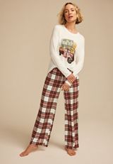Fall Road Trip Graphic Tee And Wide Leg Pajama Set, C9180, small