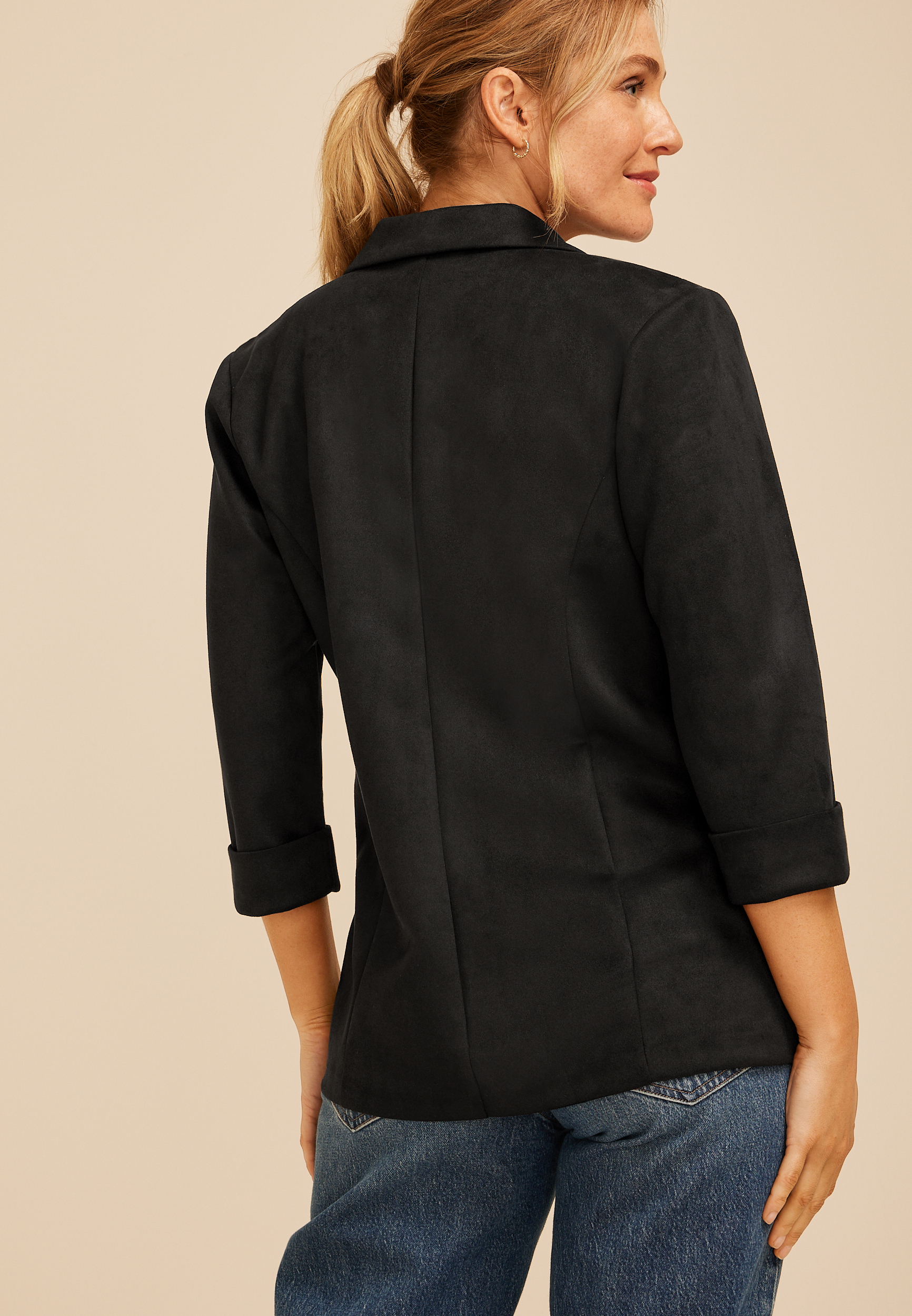 Faux Suede Open Front Blazer, C106, large