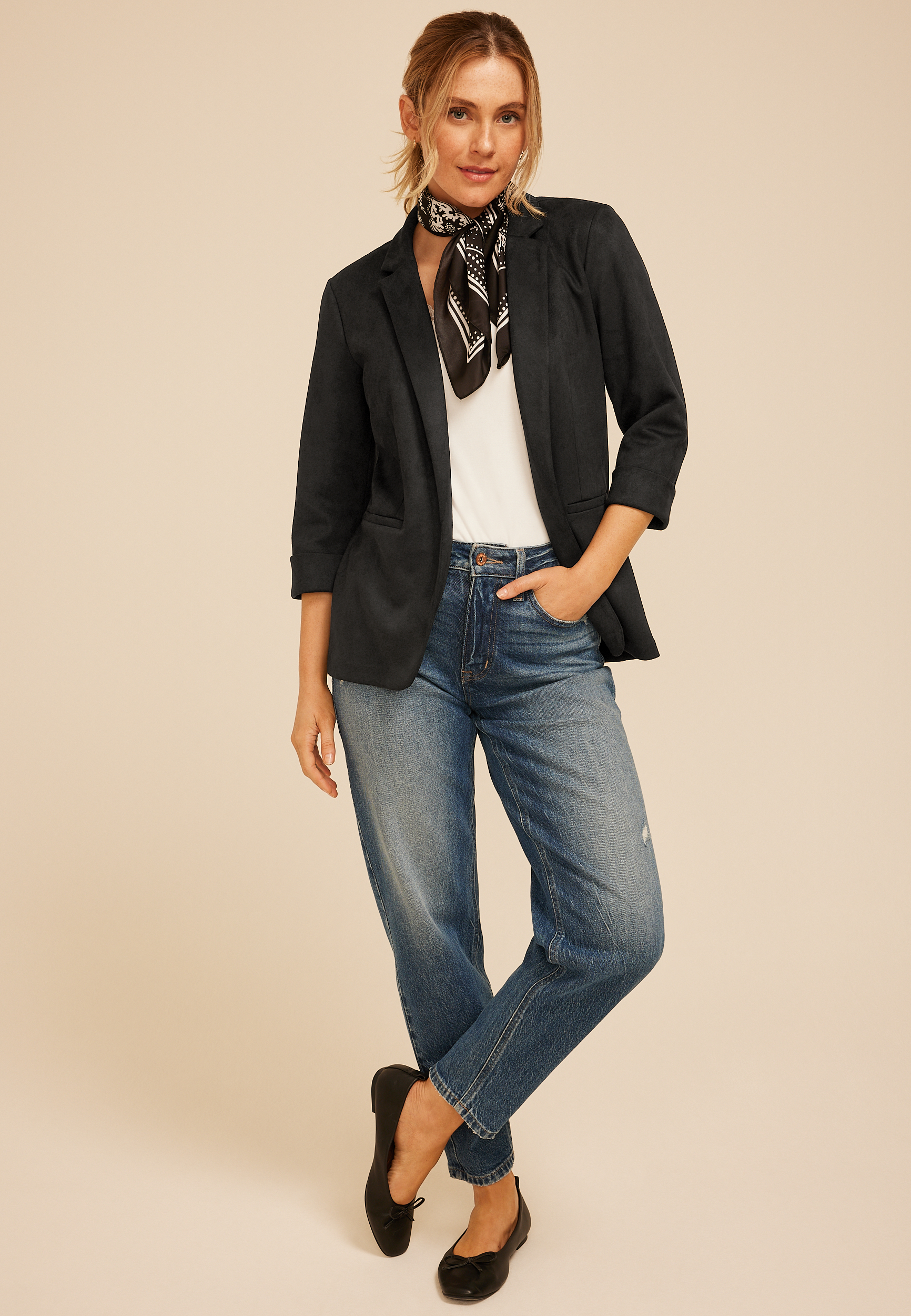 Faux Suede Open Front Blazer, C106, large