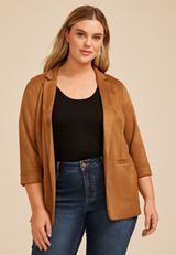 Plus Size Faux Suede Open Front Blazer, C3917, small