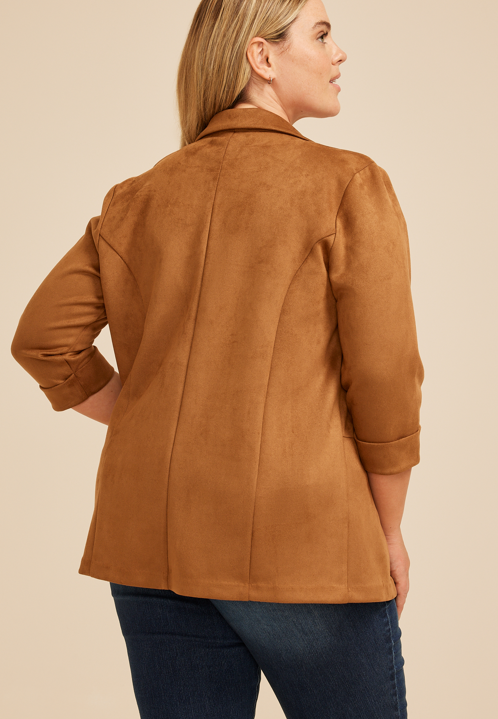 Plus Size Faux Suede Open Front Blazer, C3917, large