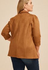 Plus Size Faux Suede Open Front Blazer, C3917, small