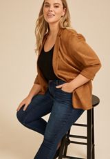 Plus Size Faux Suede Open Front Blazer, C3917, small
