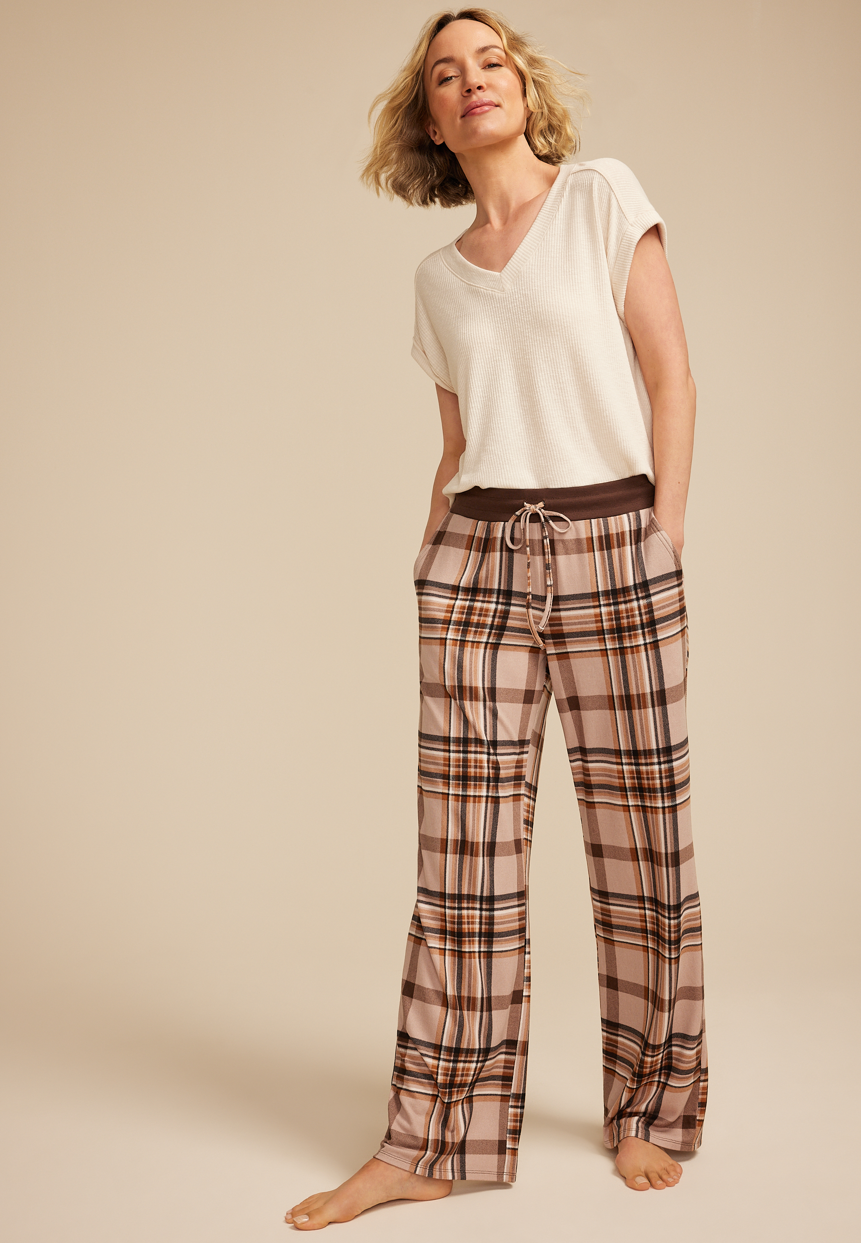 Plaid Wide Leg Pajama Pants