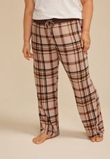 Plus Size Plaid Wide Leg Pajama Pants, NEUTRAL COMBO, small