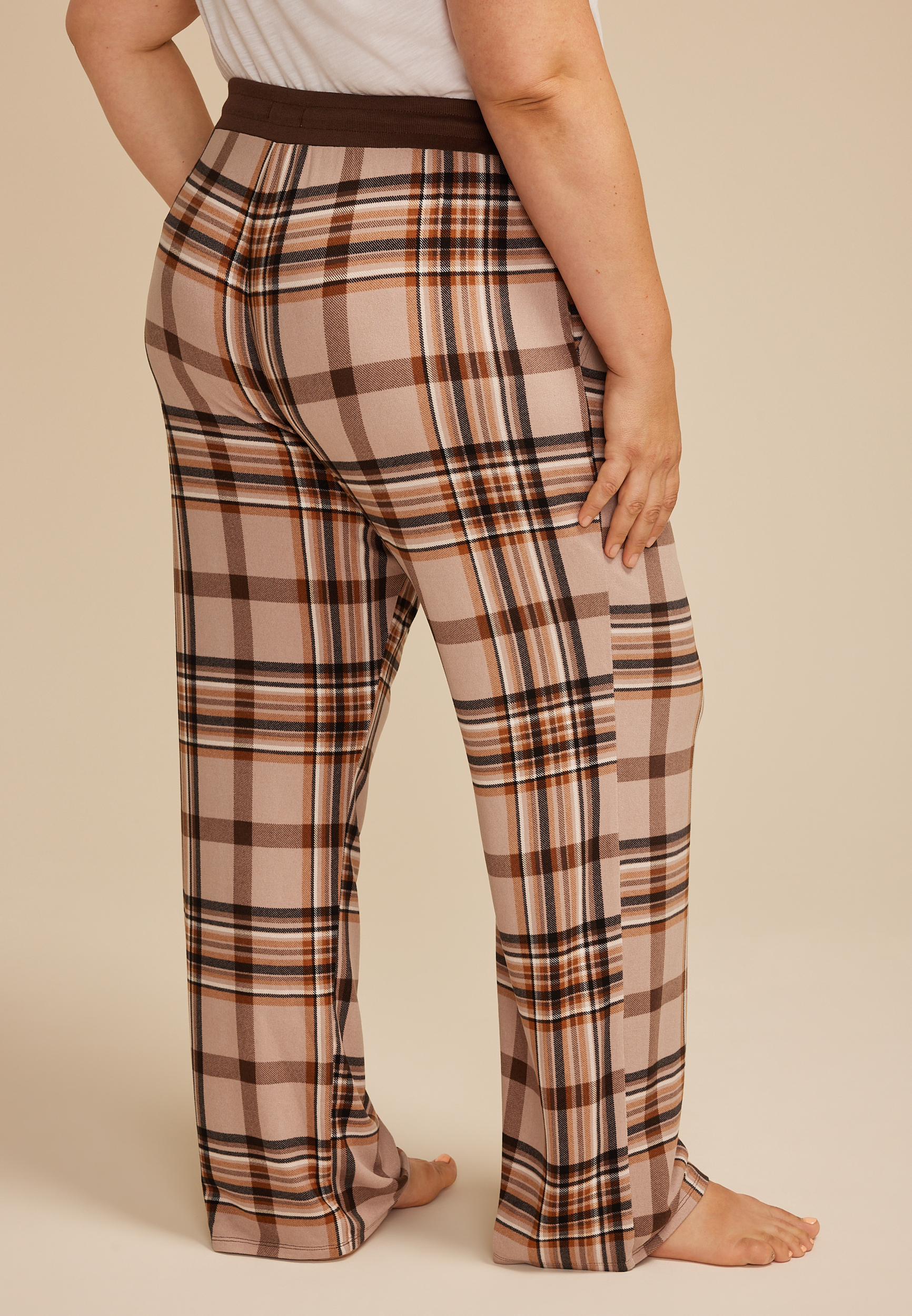 Plus Size Plaid Wide Leg Pajama Pants, NEUTRAL COMBO, large