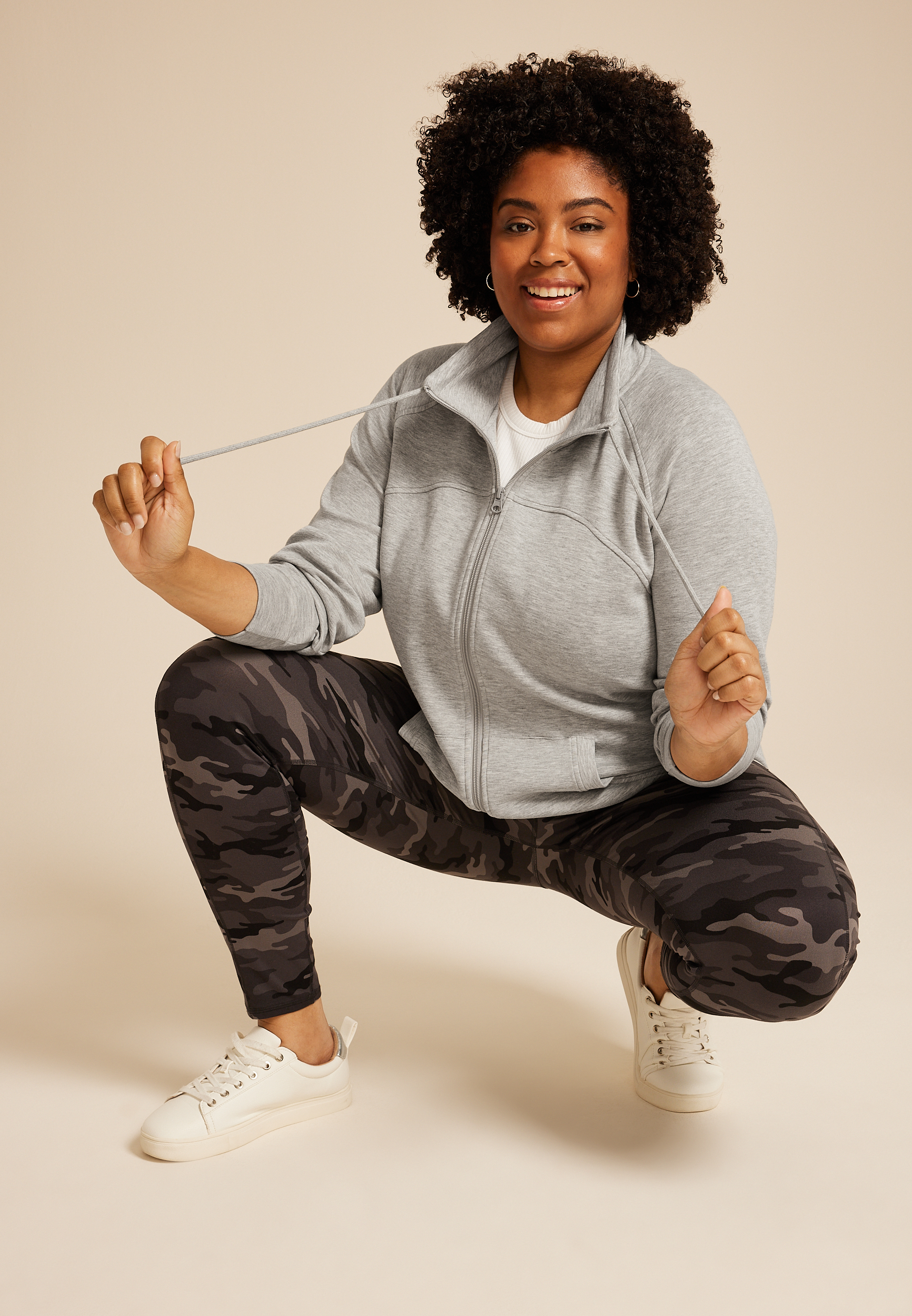 Plus Size Heathered Gray Cloud Scuba Knit Full Zip Sweatshirt