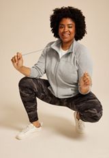 Plus Size Heathered Gray Cloud Scuba Knit Full Zip Sweatshirt, C3348, small