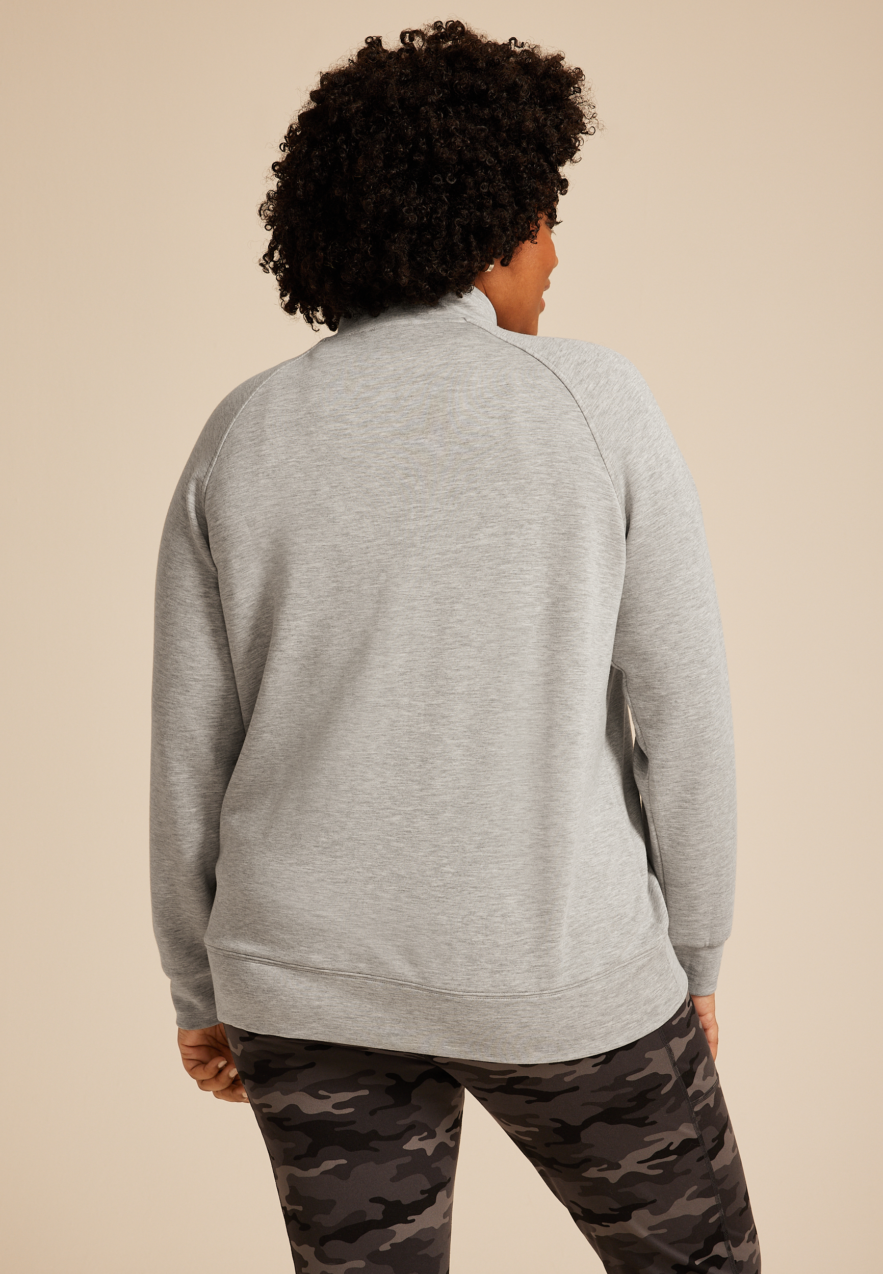 Plus Size Heathered Gray Cloud Scuba Knit Full Zip Sweatshirt, C3348, large
